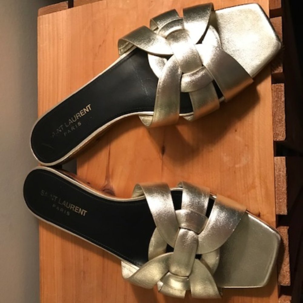 Saint Laurent Platino slides, size 38, platinum